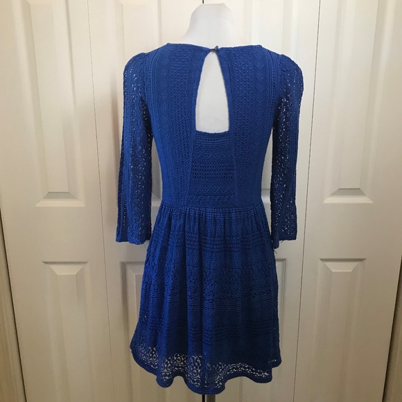 Ruby Rox Blue Eyelet Skater Dress Puff Sleeve sz M - Picture 5 of 8